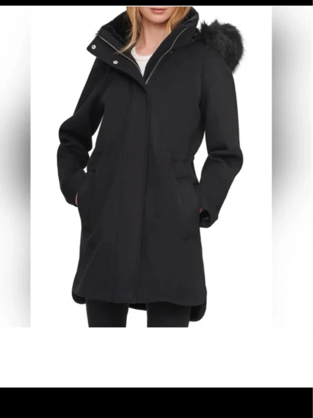 DKNY Black Fur Hooded Coat Retails over $200
