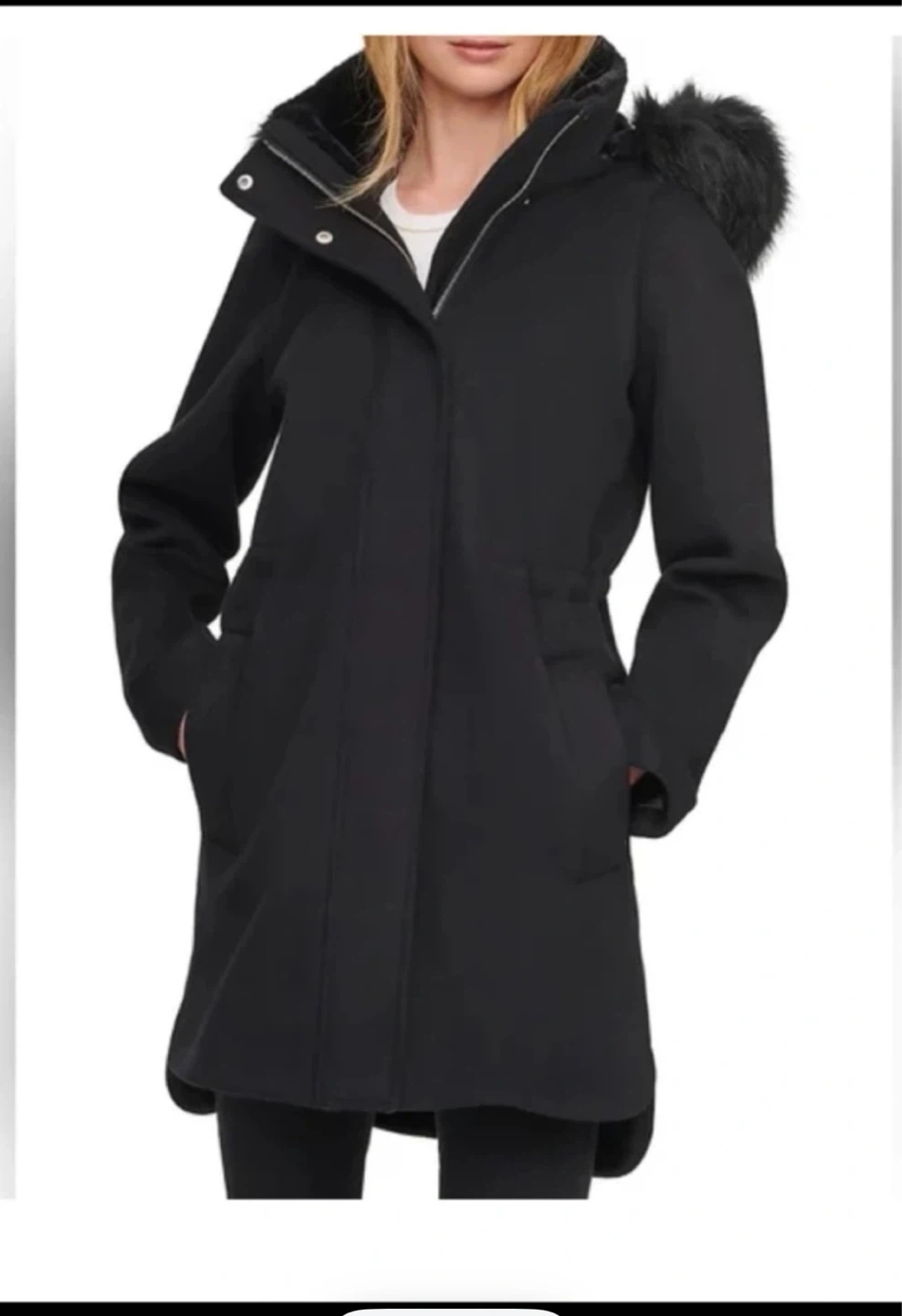 DKNY Black Fur Hooded Coat Retails over $200 - photo 3