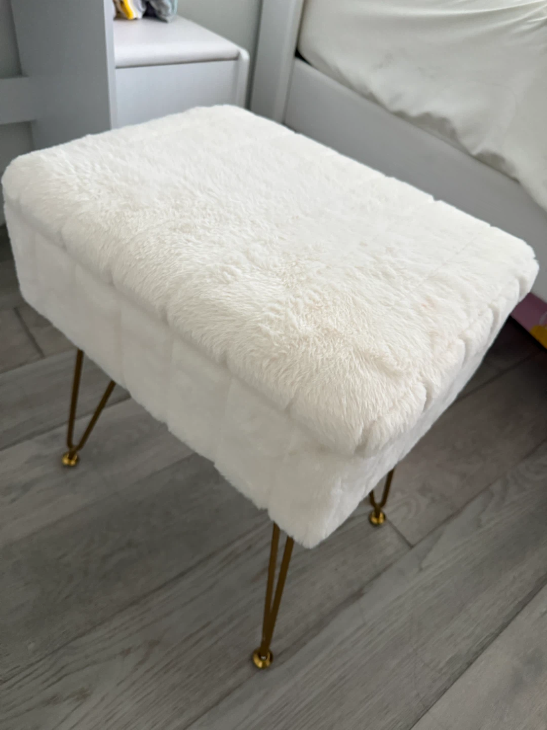 White Faux Fur Storage Ottoman