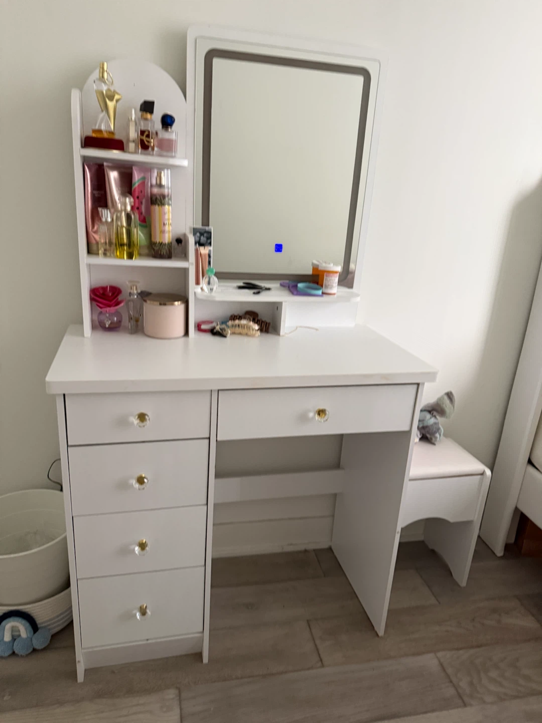 White Vanity Table with LED Mirror