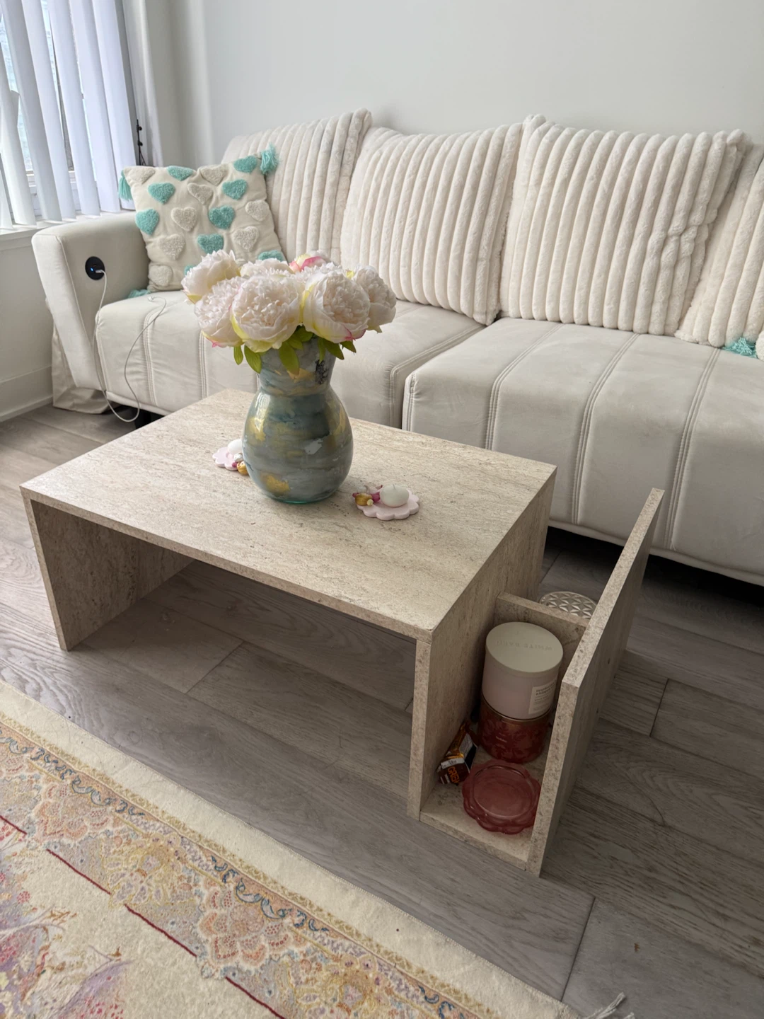 Travertine Coffee Table with Side Storage