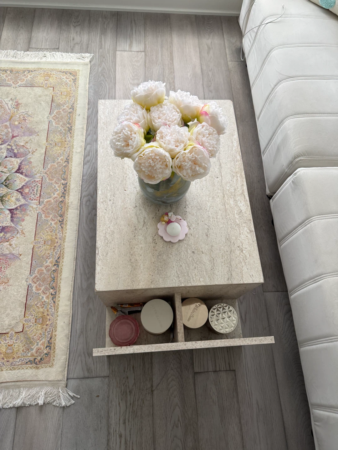 Travertine Coffee Table with Side Storage - photo 2