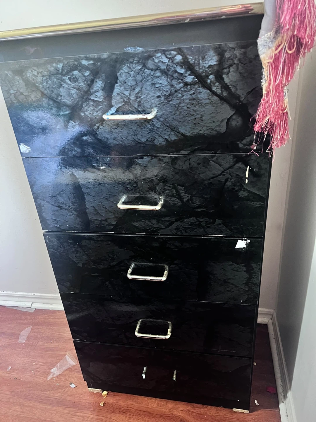 Black Marble Finish Bedroom Dresser with Mirror - photo 3