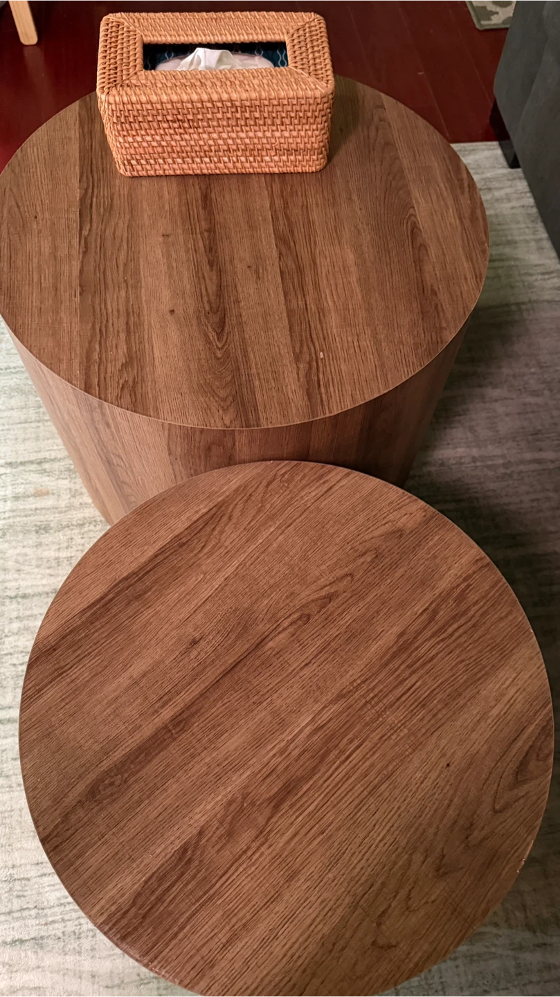 Set of 3 Wood Grain Cylinder Coffee Tables - photo 5