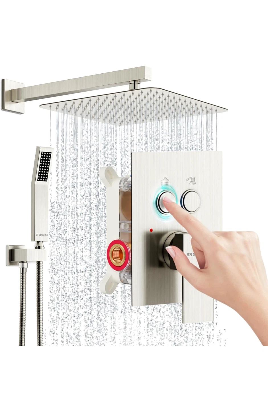 12 Inch Square Shower System with Handheld,Brushed Nickel