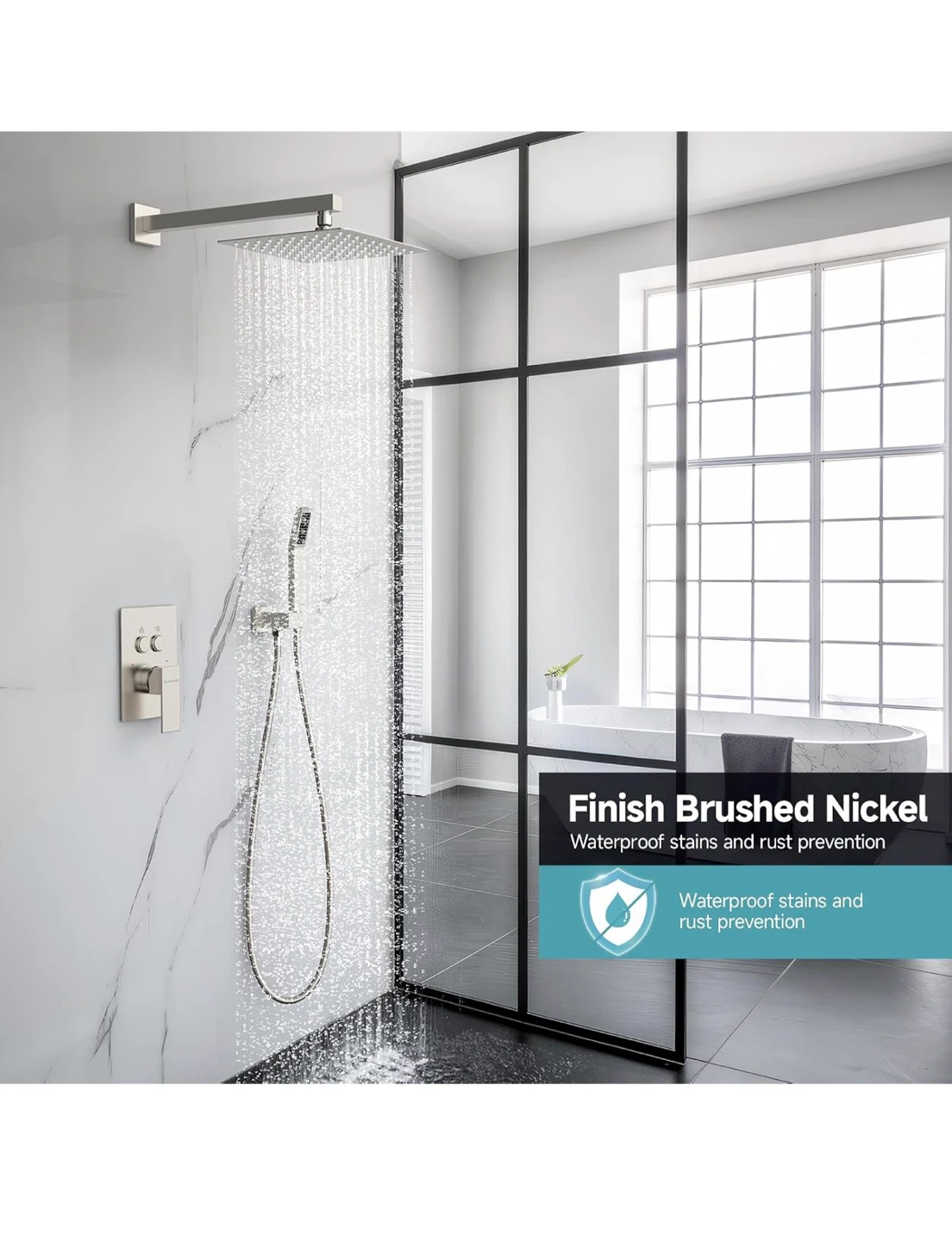 12 Inch Square Shower System with Handheld,Brushed Nickel - photo 4