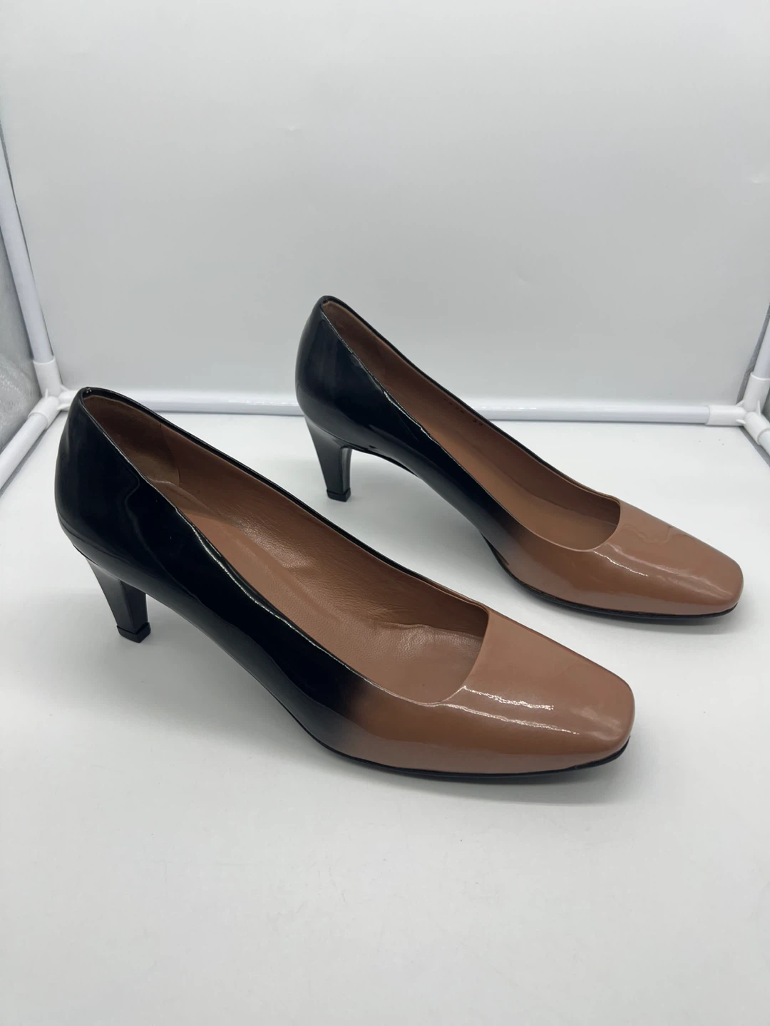 PRADA Two Tone Ombre Patent Leather Square Toe Kitten Heels sz39