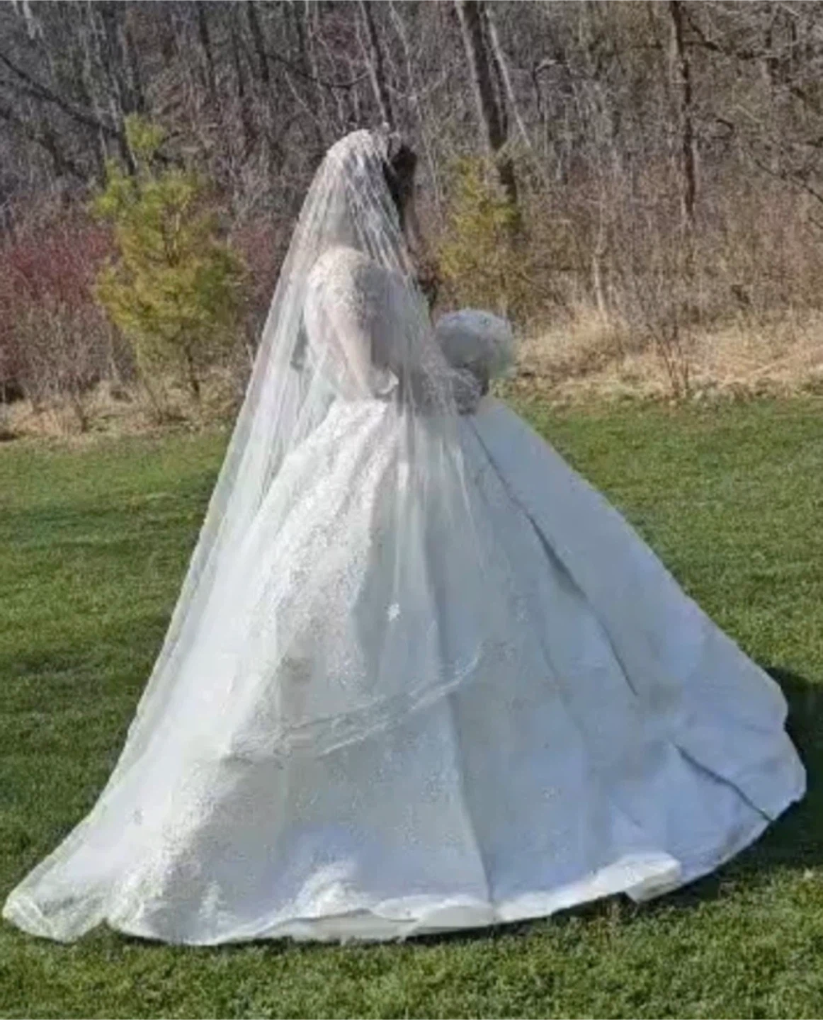 White beaded ball gown wedding dress