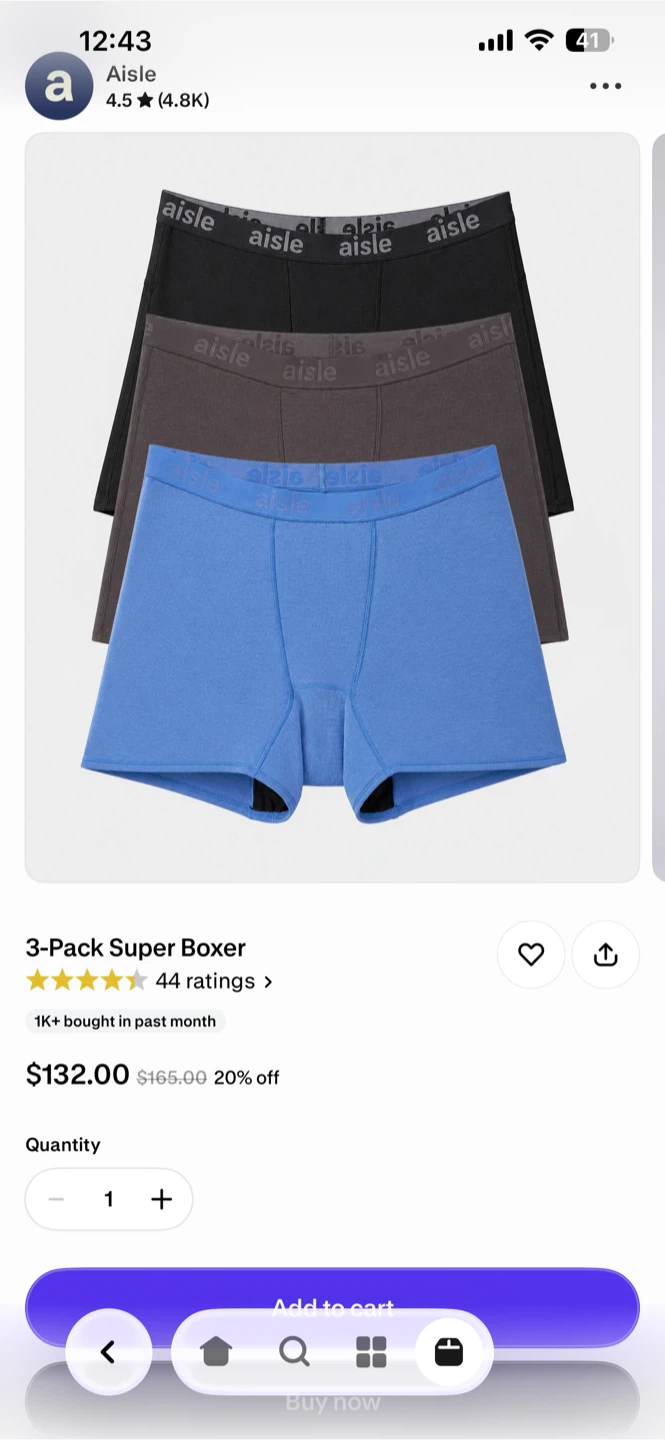 Aisle 3-Pack Super Period Boxer Briefs-Brand New