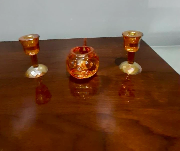 Amber Glass Fish Votive Holder and Two Candle Holders