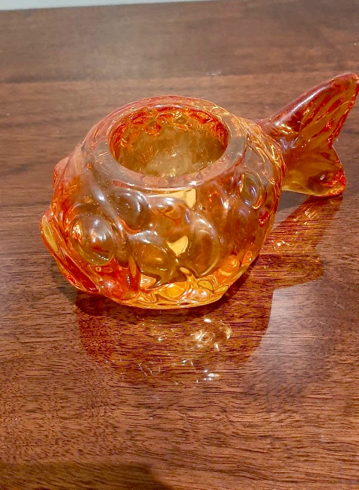 Amber Glass Fish Votive Holder and Two Candle Holders - photo 2