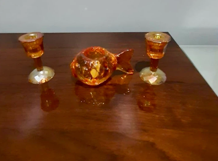 Amber Glass Fish Votive Holder and Two Candle Holders - photo 3
