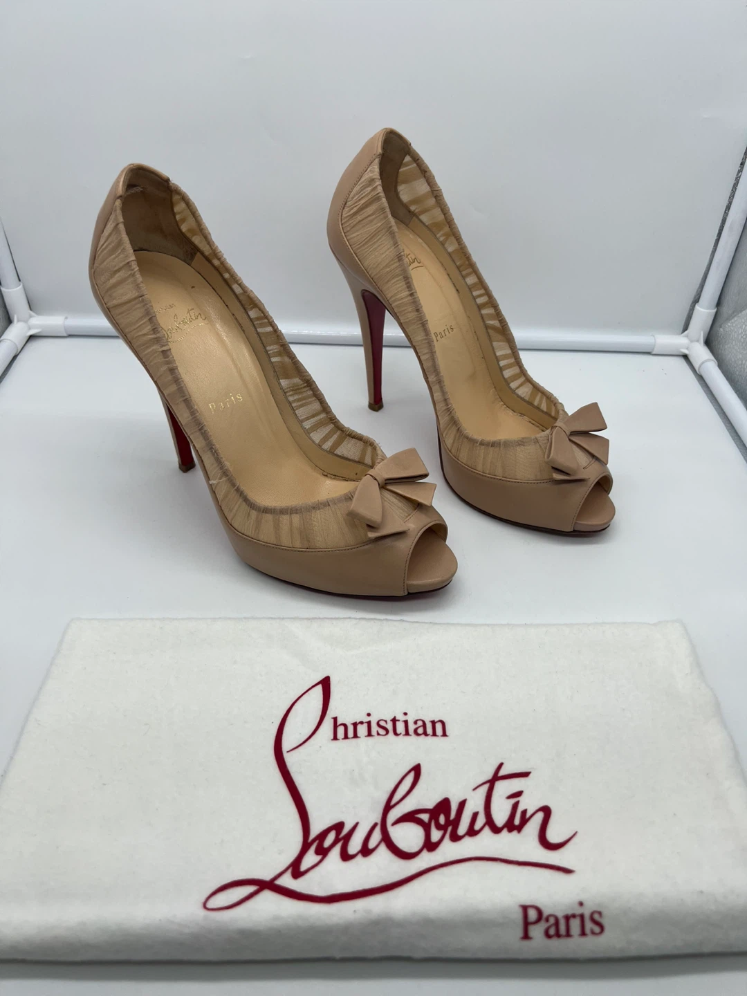 CHRISTIAN LOUBOUTIN Angelique 120mm Kid Leather Chiffon Heels 40 - photo 2