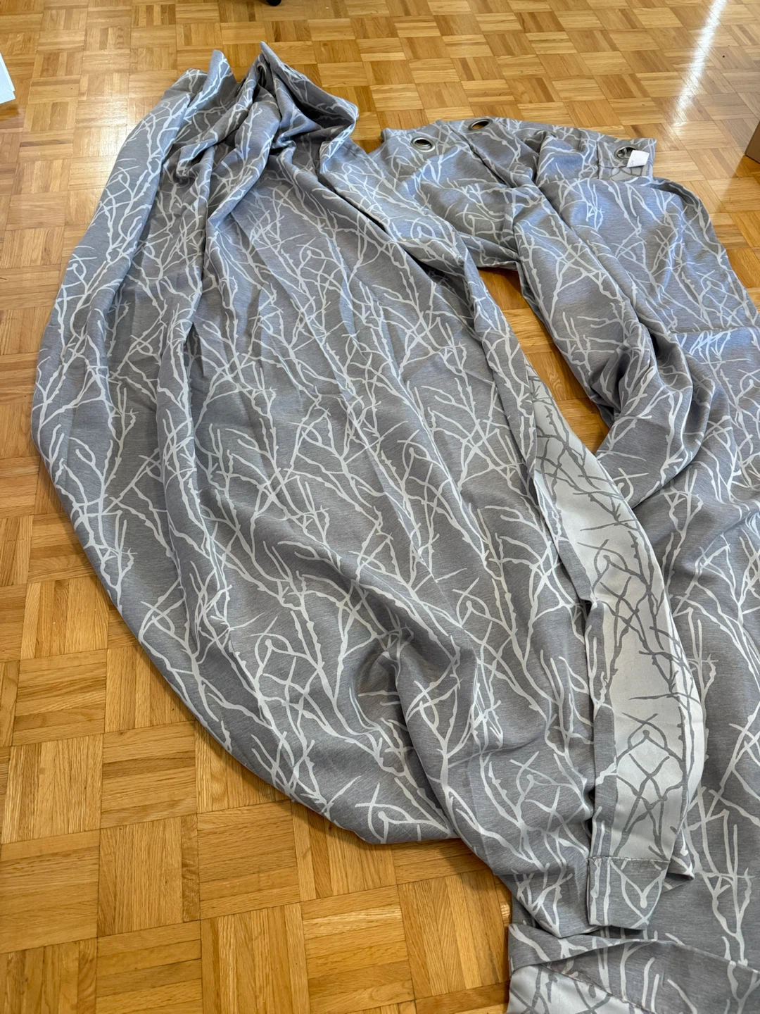 Grey Branch Print Grommet Curtains