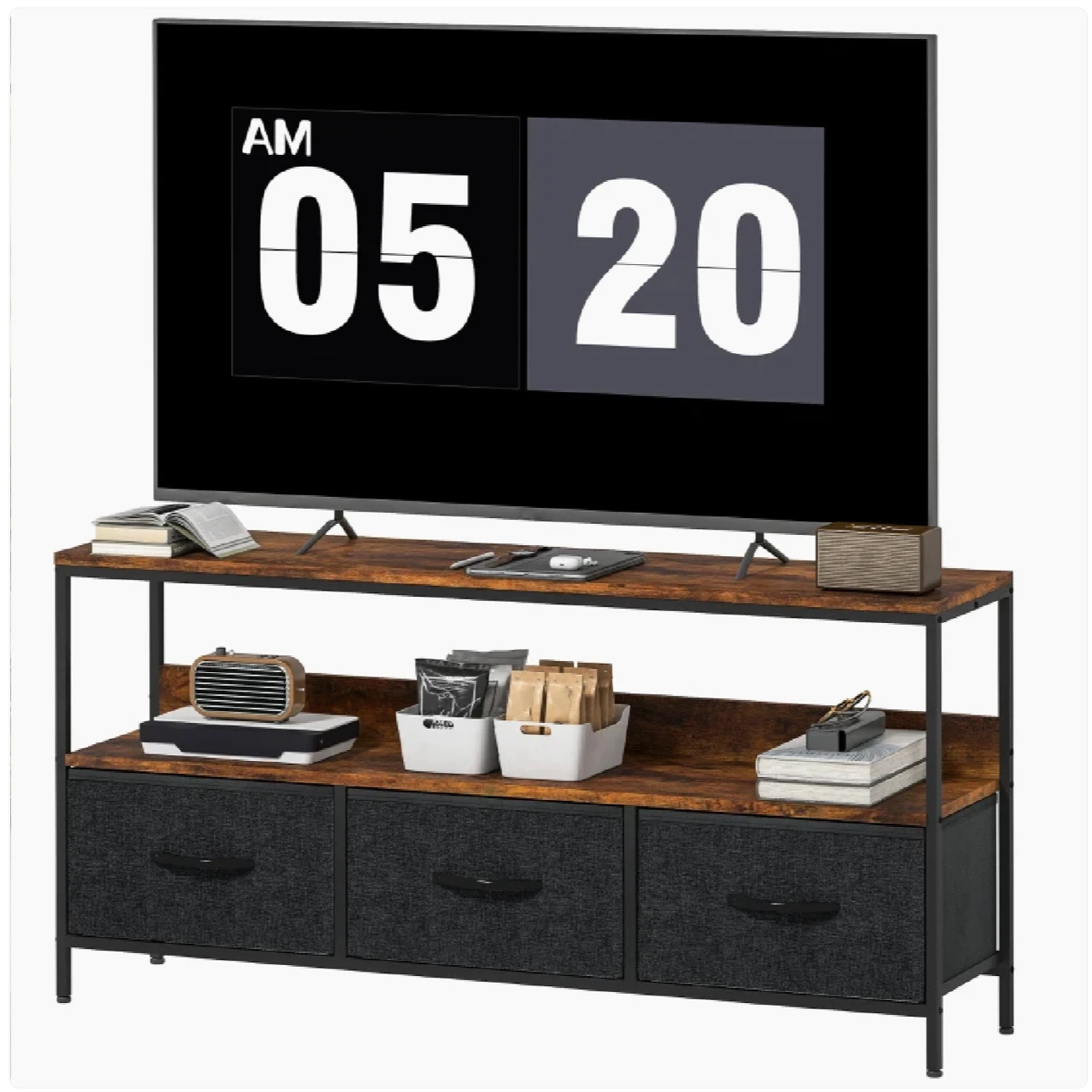 HOMCOM Industrial TV Stand with 3 Foldable Drawers - photo 2