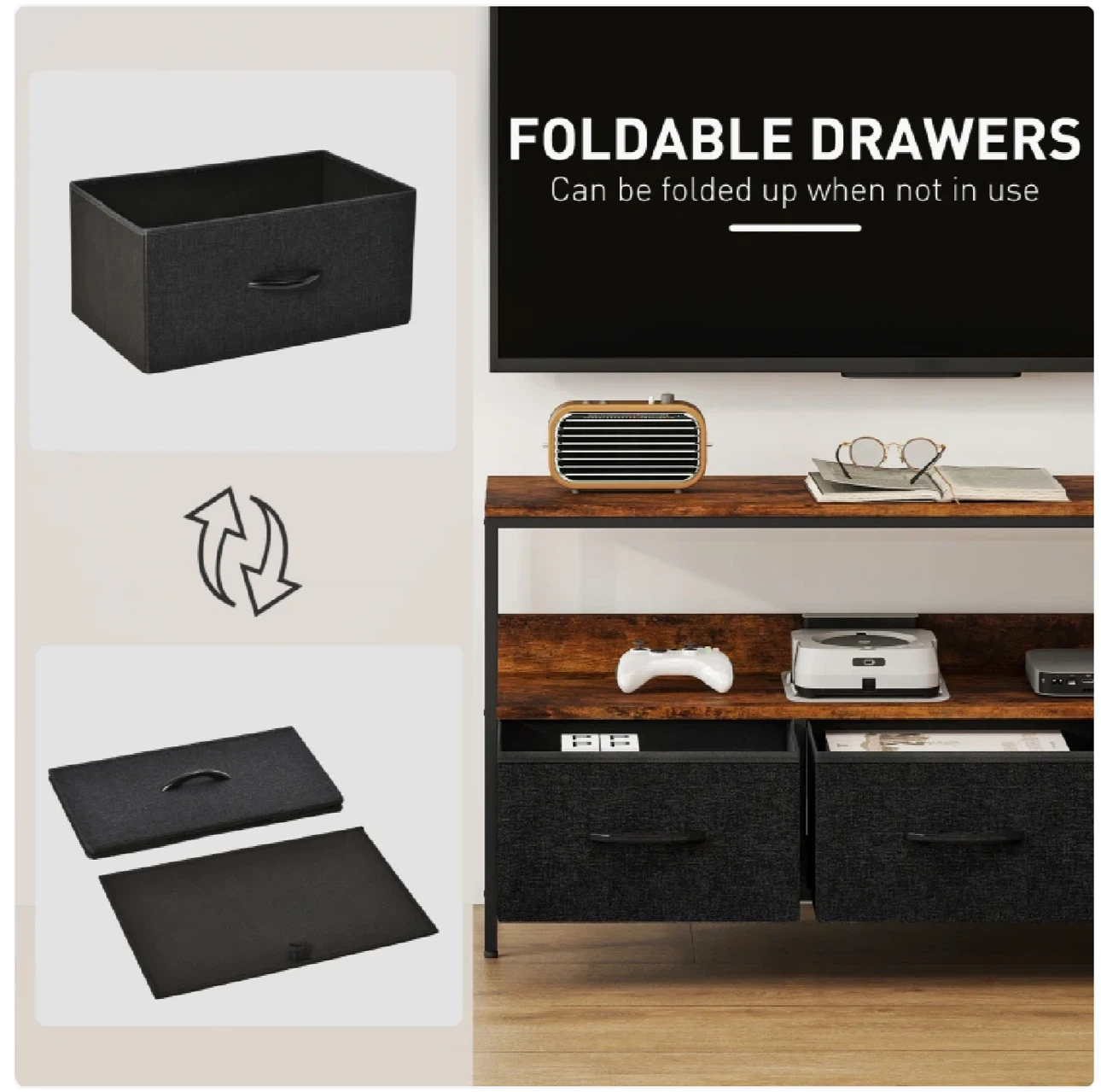 HOMCOM Industrial TV Stand with 3 Foldable Drawers - photo 5