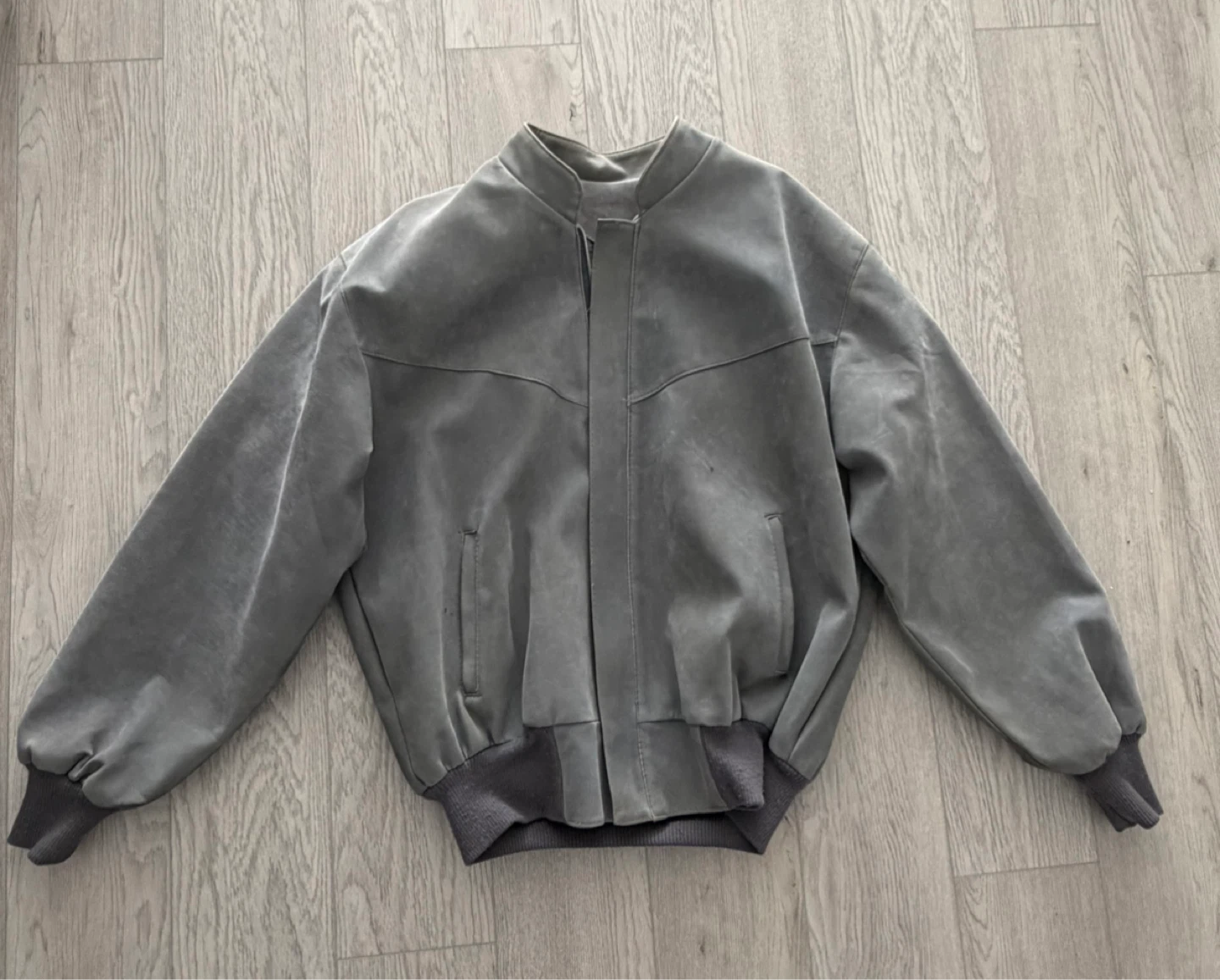 Vintage Grey Suede Bomber Jacket (Size L)