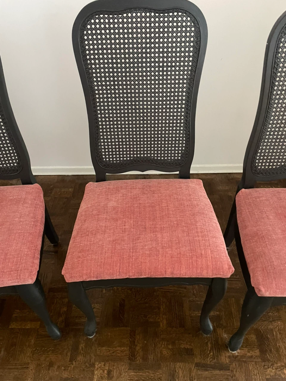 Few hrs left! Berry tweed chenille, Black Cane Chairs
