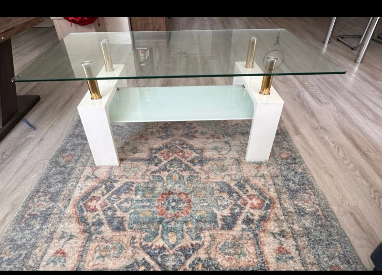 Modern Glass Coffee Table with White Base