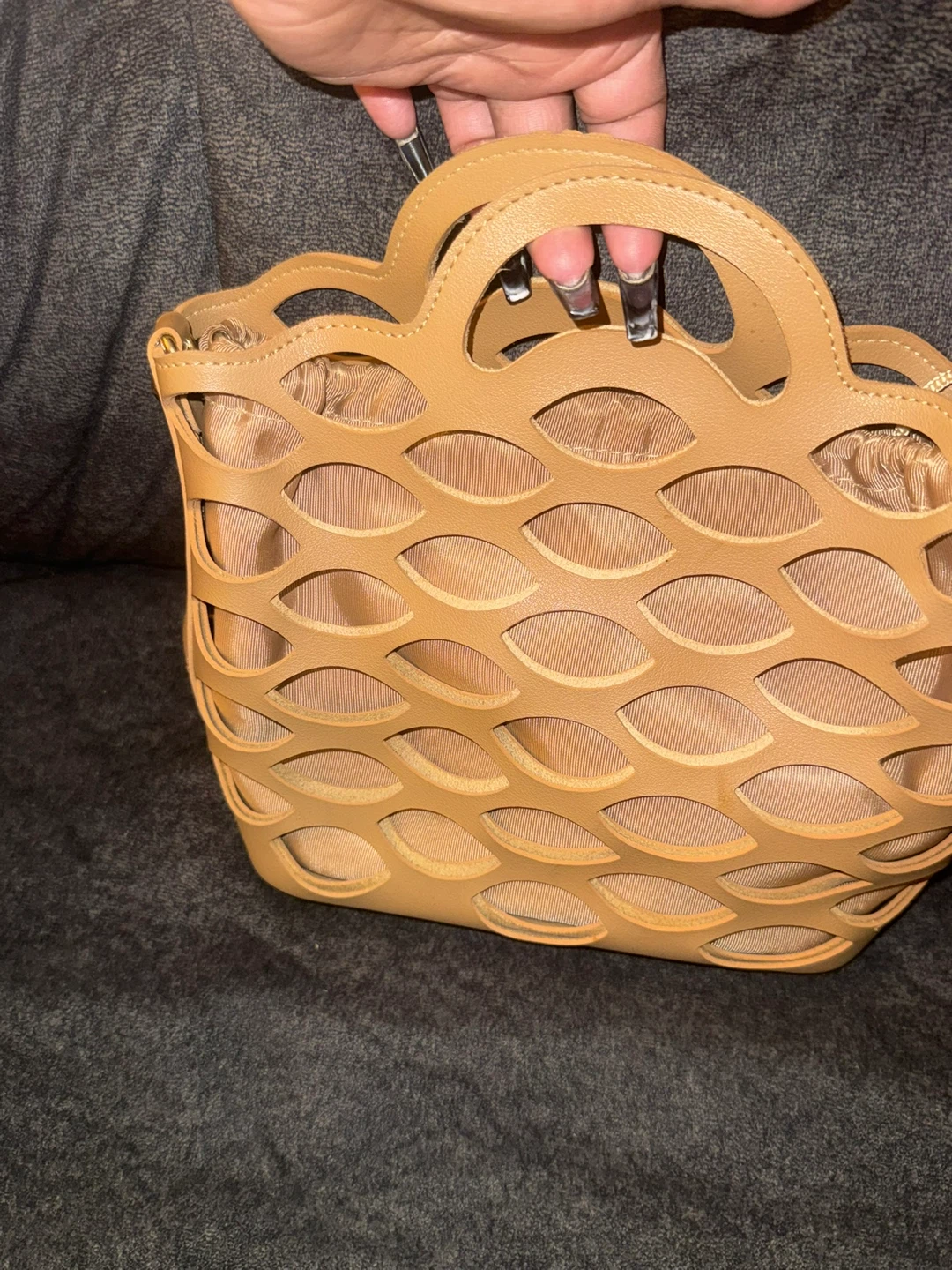 Tan Laser-Cut Tote Bag