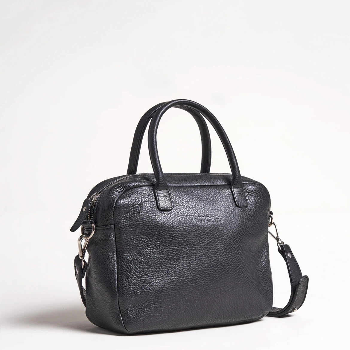 NEW M0851 HH13 City Black Full Grain Leather Small Satchel Bag