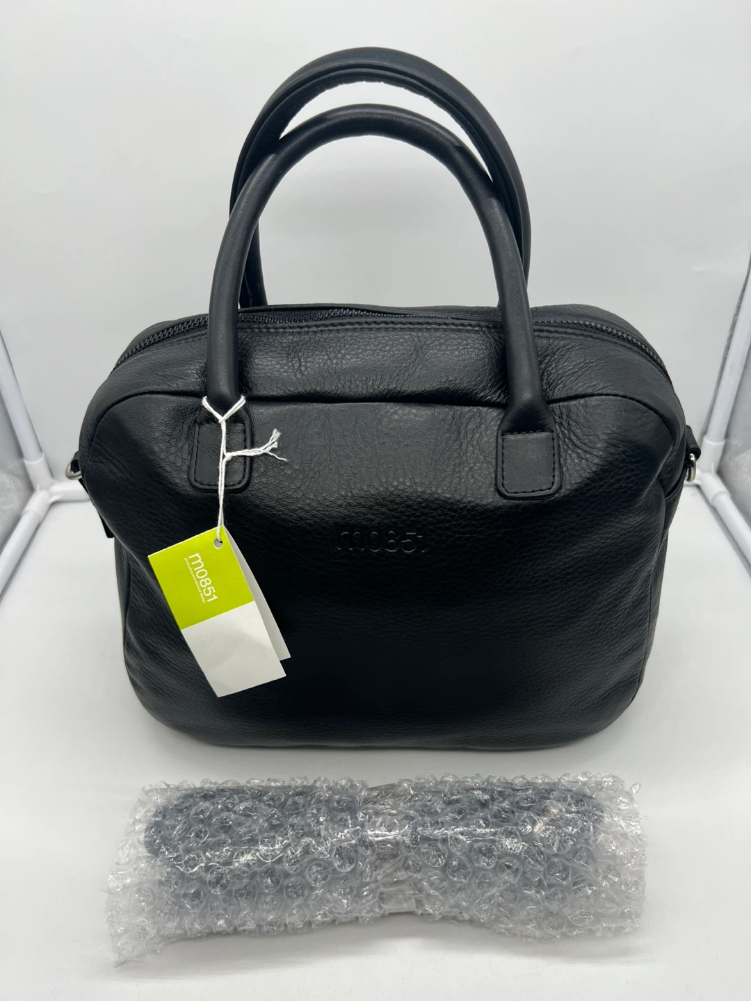 NEW M0851 HH13 City Black Full Grain Leather Small Satchel Bag - photo 2