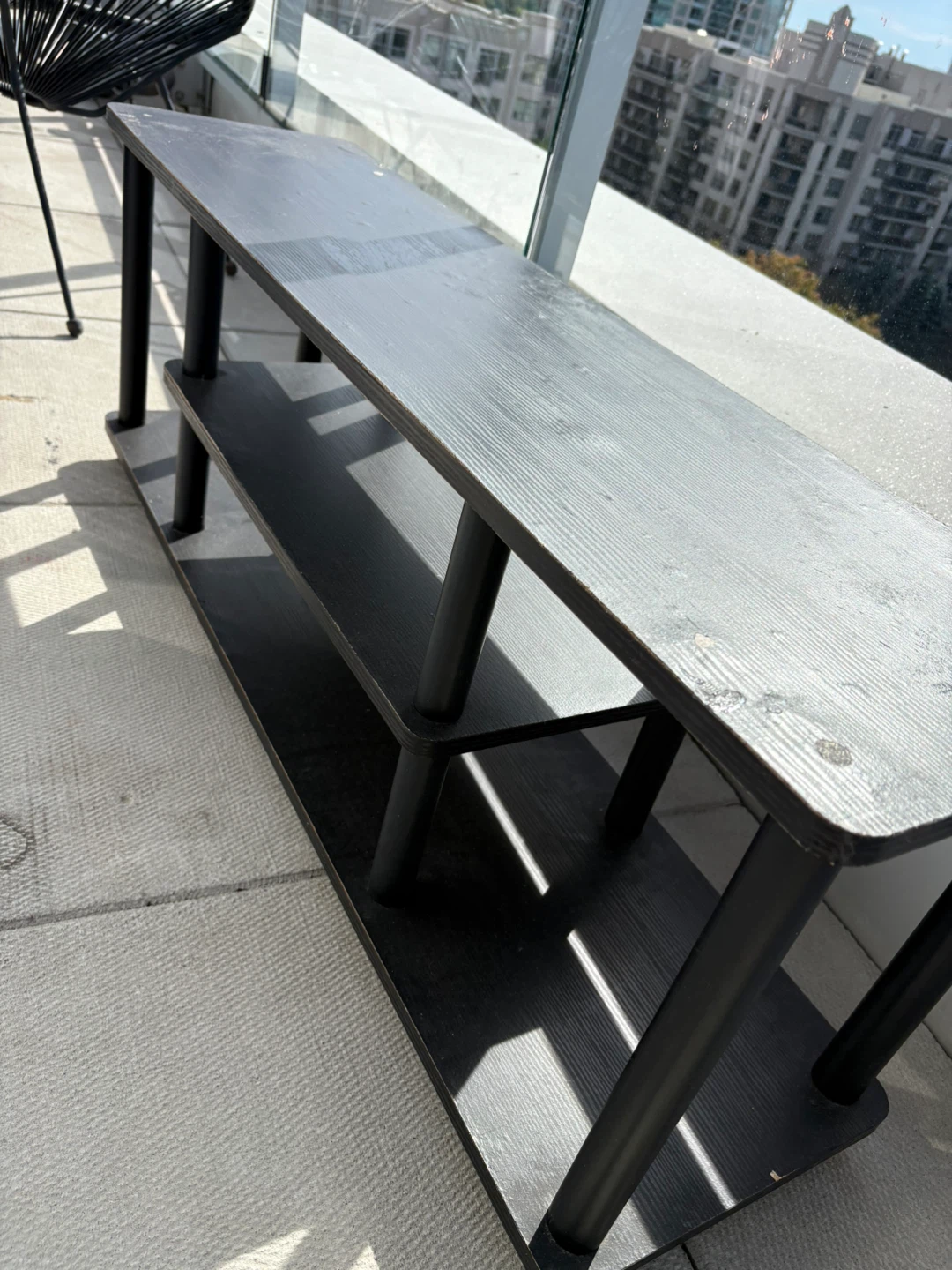 Black 3-Tier Outdoor / Indoor TV Stand & Storage Console Table