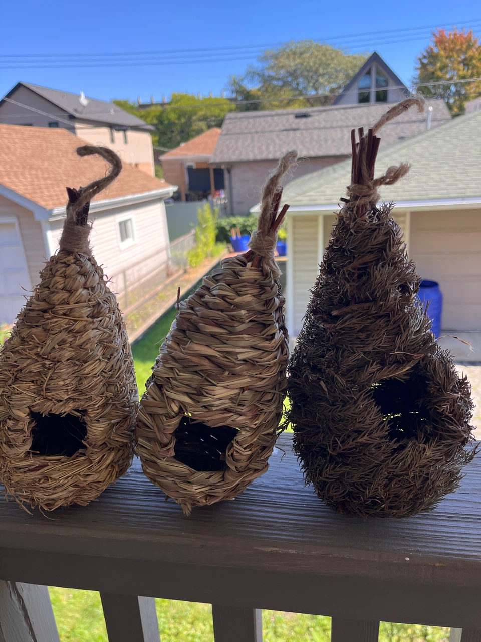 Set of 3 Woven Natural Grass Birdhouses