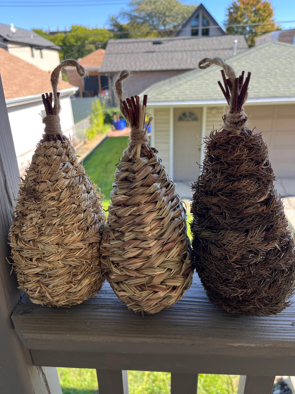 Set of 3 Woven Natural Grass Birdhouses - photo 2