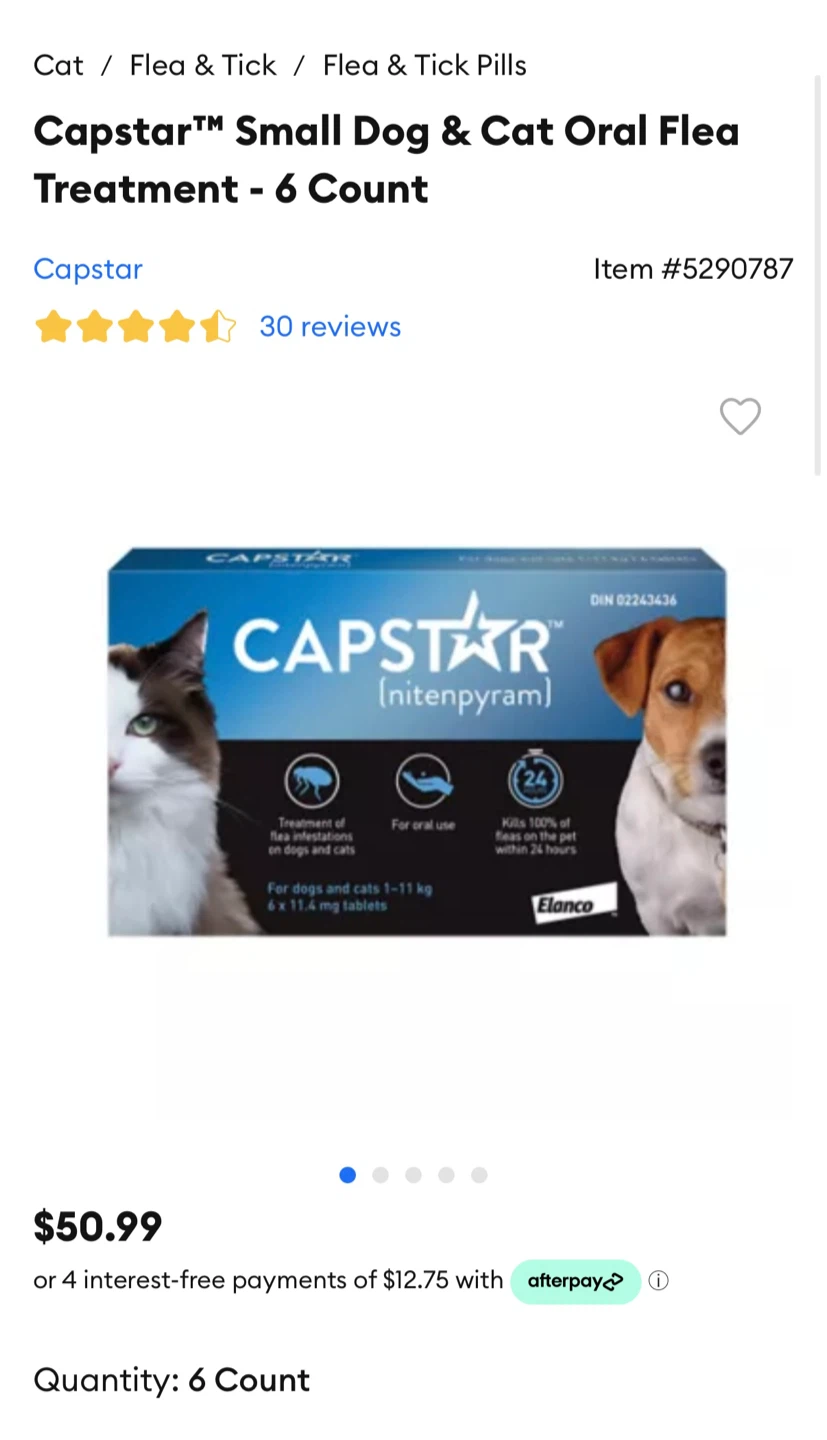Capstar™ Small Dog & Cat Oral Flea Treatment - 6 Count