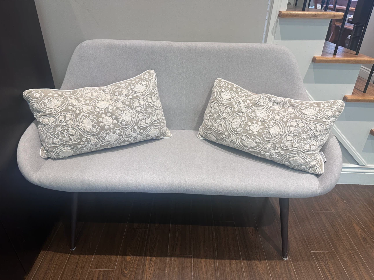 Light Grey Upholstered Loveseat Bench