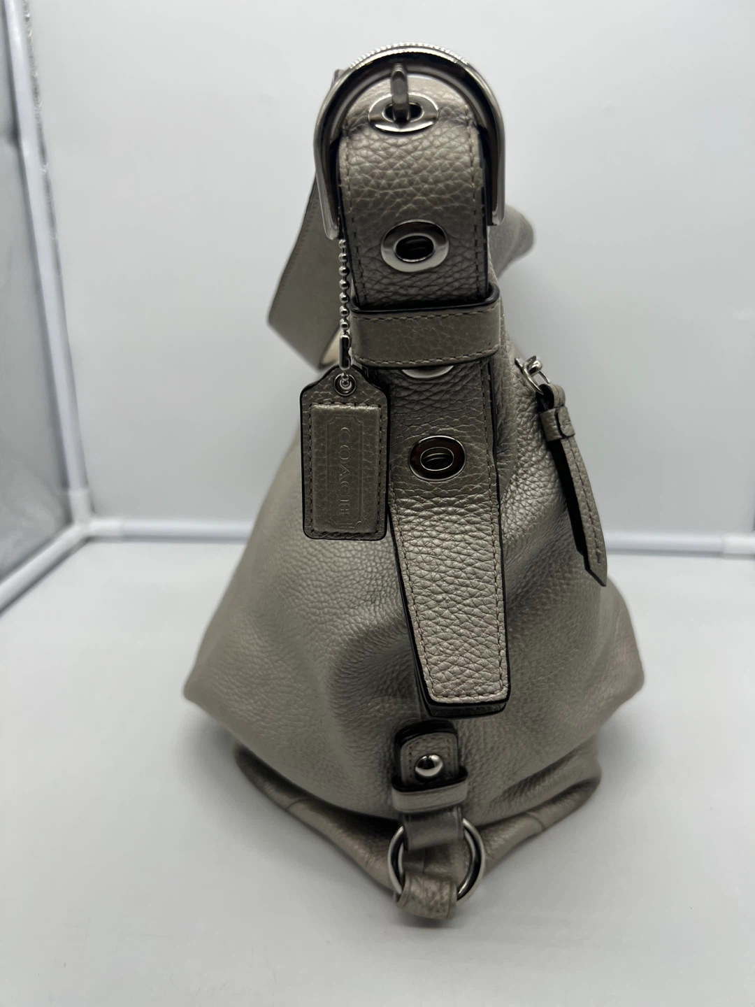 COACH F15064 Silver Pebble Leather Duffel Shoulder Crossbody Bag - photo 2