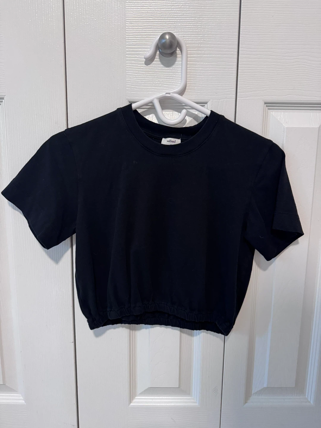 Wilfred Black Cropped Elastic Hem T-Shirt Size XS