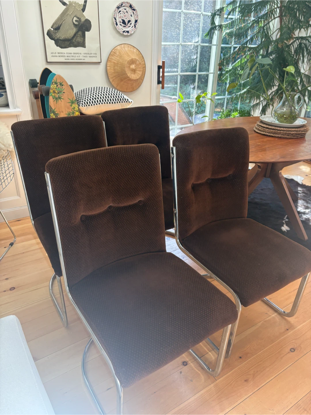 Set of 4 Vintage Brown Cantilever Dining Chairs - photo 4