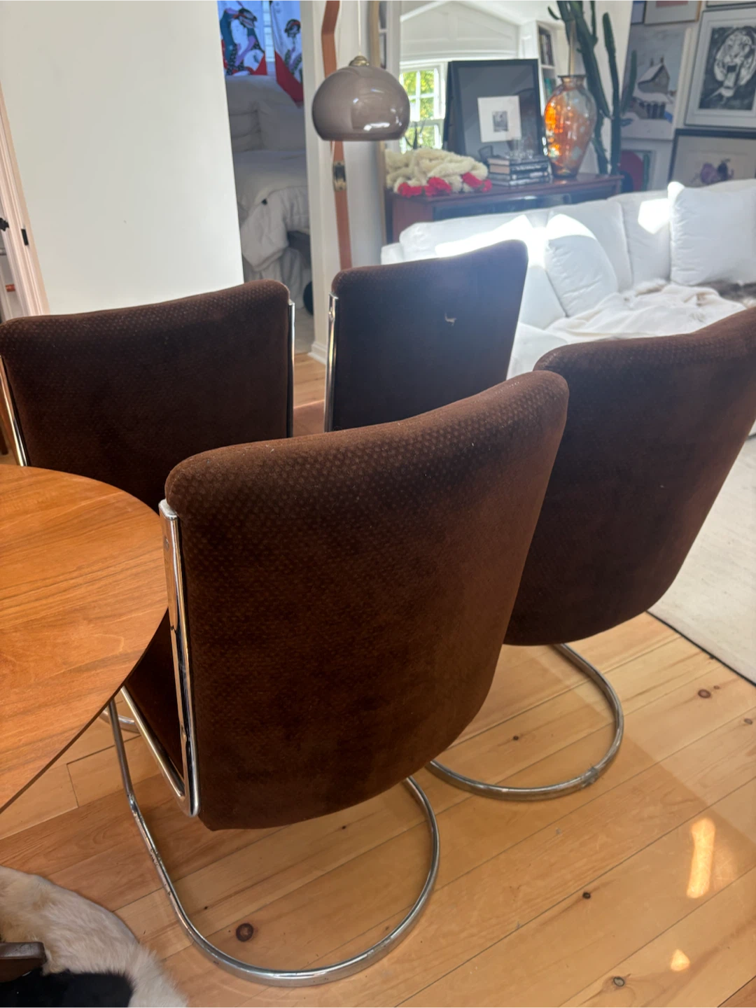 Set of 4 Vintage Brown Cantilever Dining Chairs - photo 5