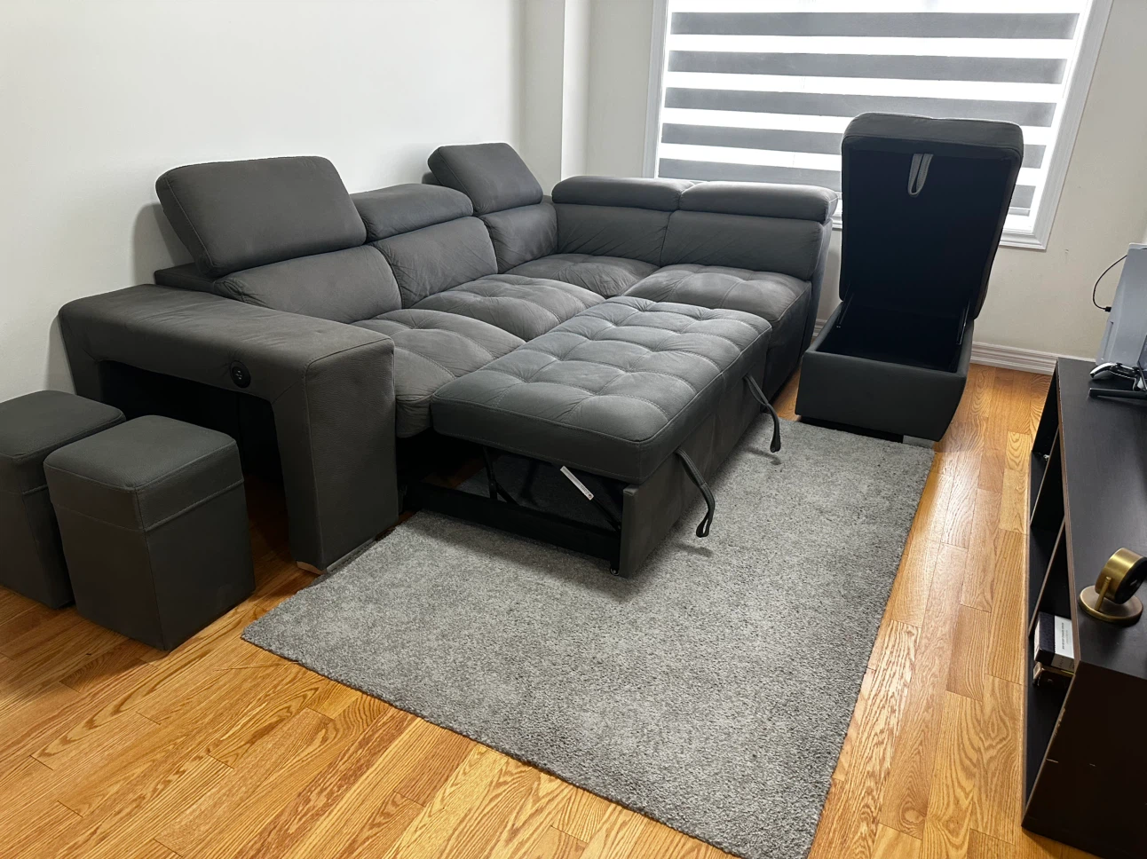 Dark Grey Sectional Sofa Bed with Storage and Stools - photo 2