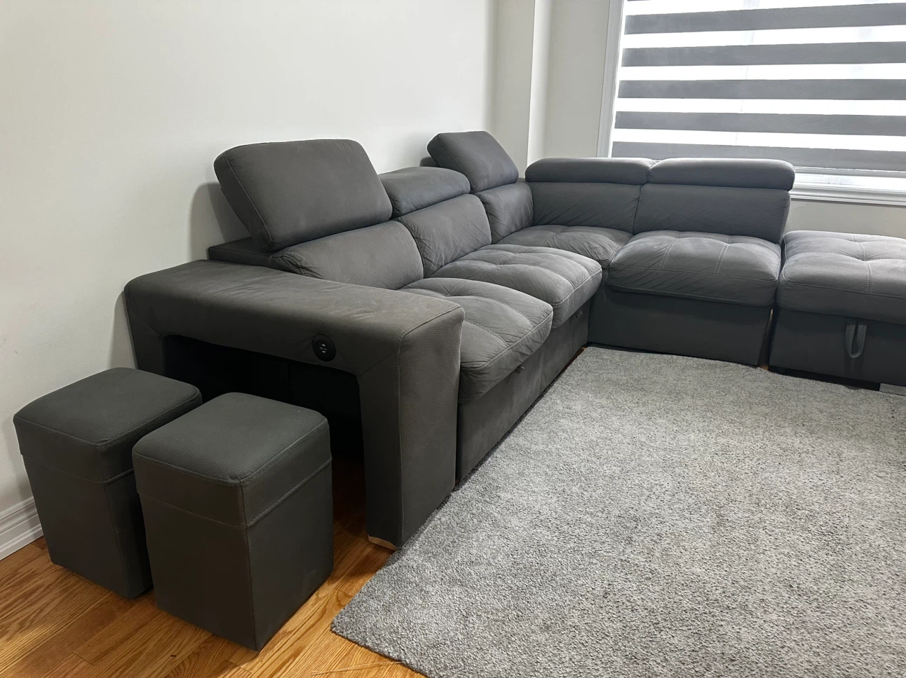 Dark Grey Sectional Sofa Bed with Storage and Stools - photo 3