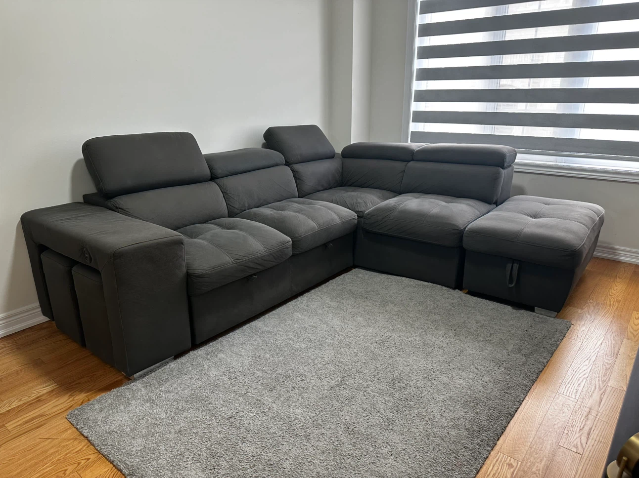 Dark Grey Sectional Sofa Bed with Storage and Stools - photo 4