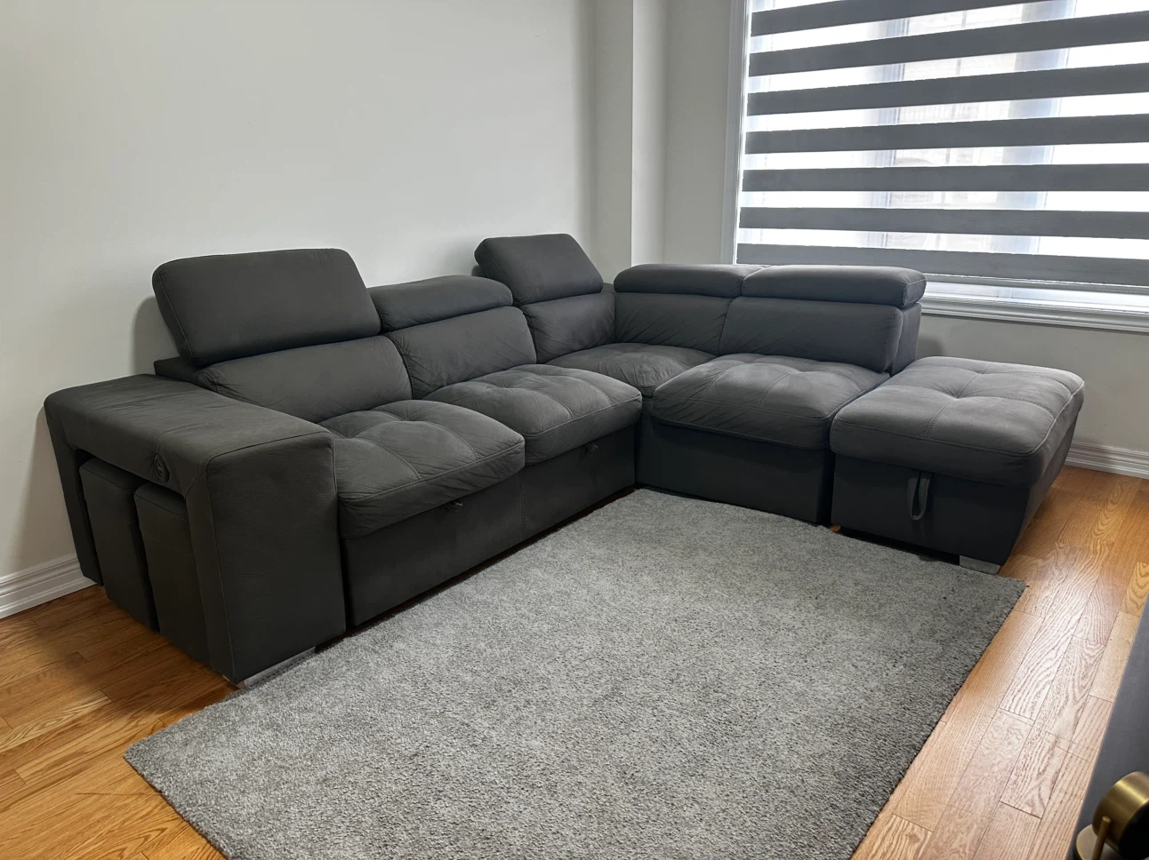 Dark Grey Sectional Sofa Bed with Storage and Stools - photo 5