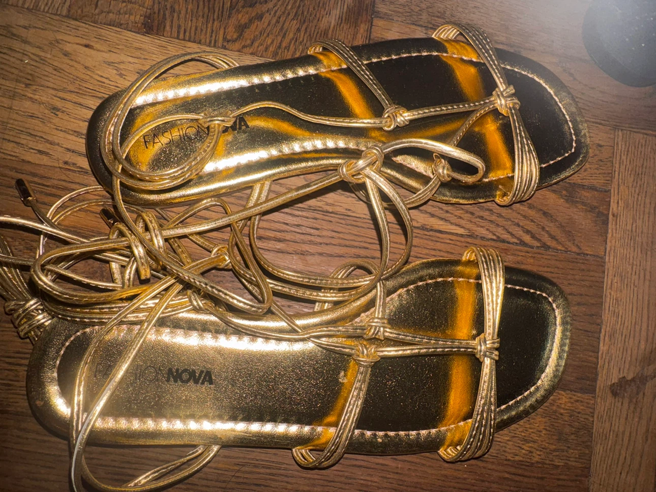 Fashion Nova Gold Lace-Up Sandals Size 8M