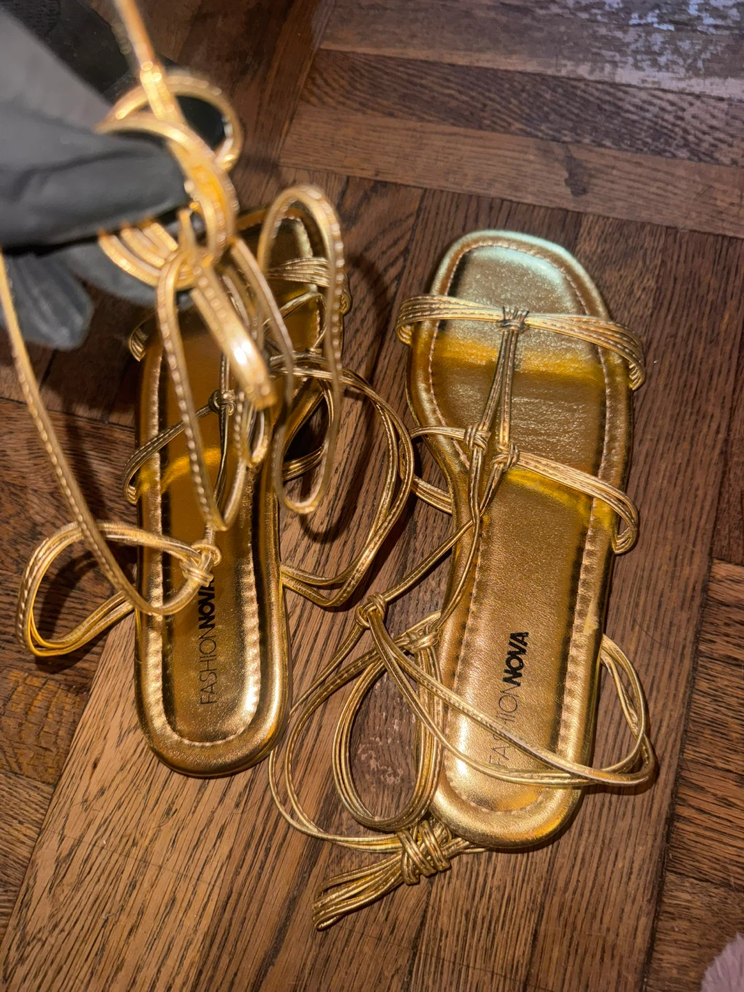 Fashion Nova Gold Lace-Up Sandals Size 8M - photo 3