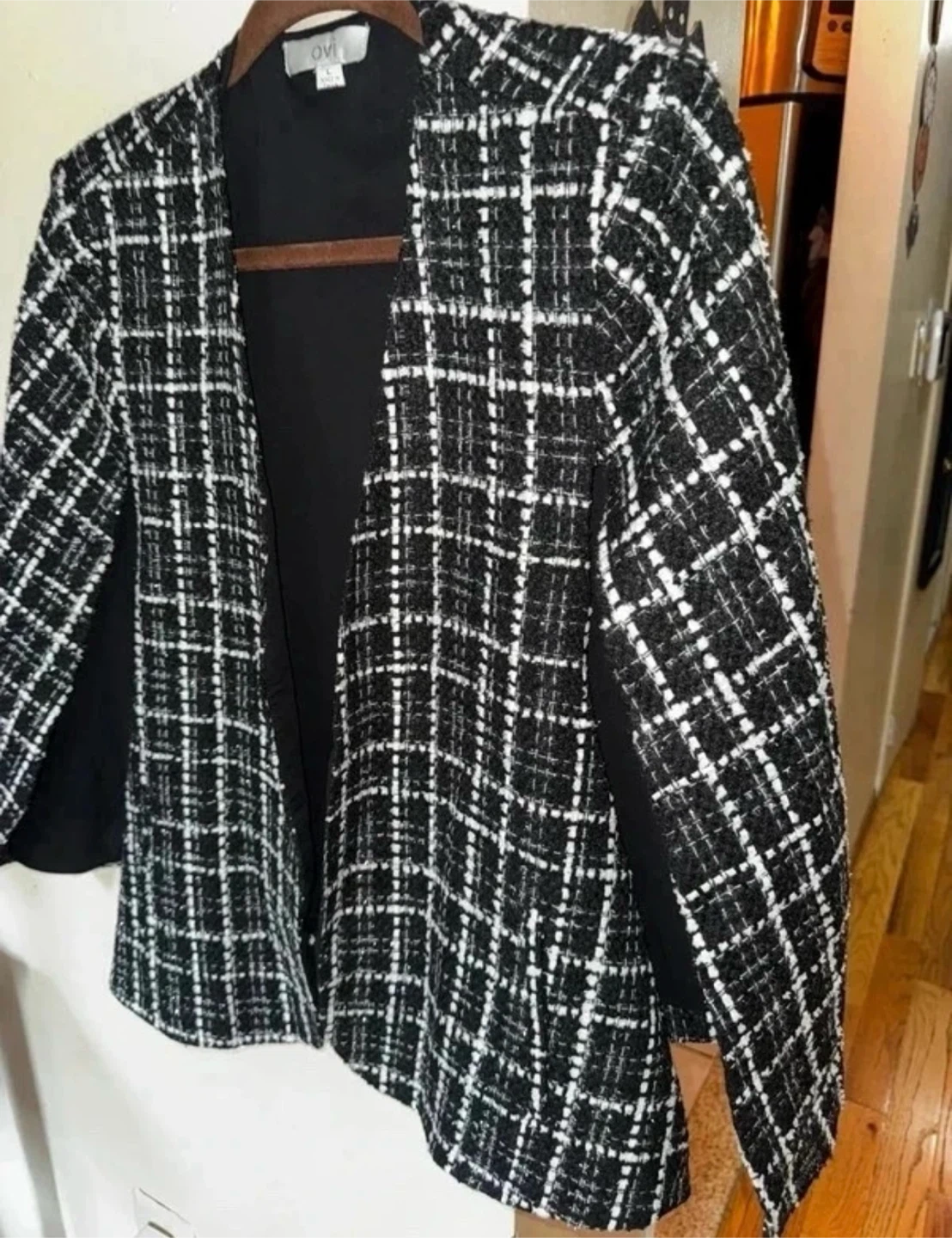 OVI Black & White Tweed Cape Blazer – Size Large - photo 2