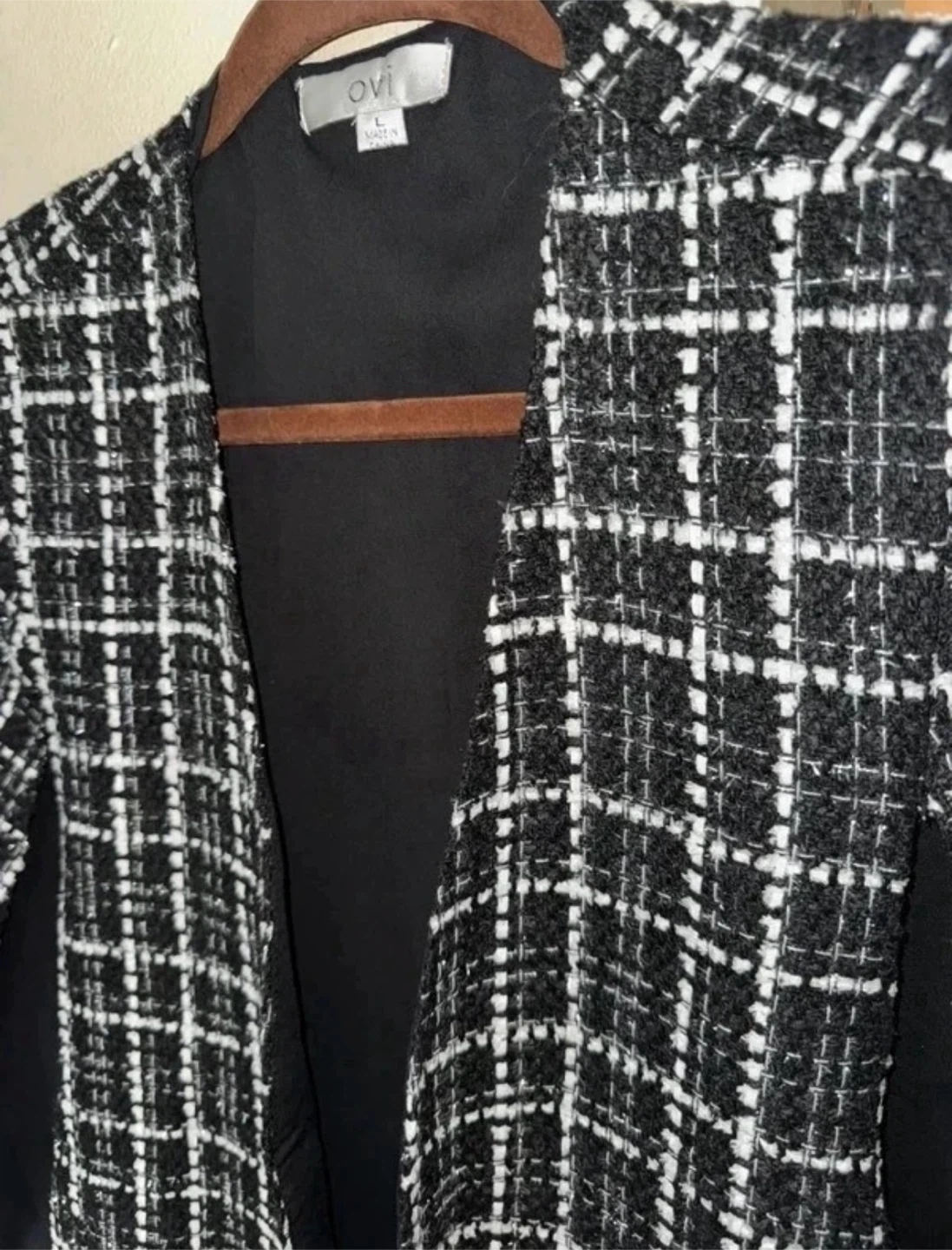 OVI Black & White Tweed Cape Blazer – Size Large - photo 5