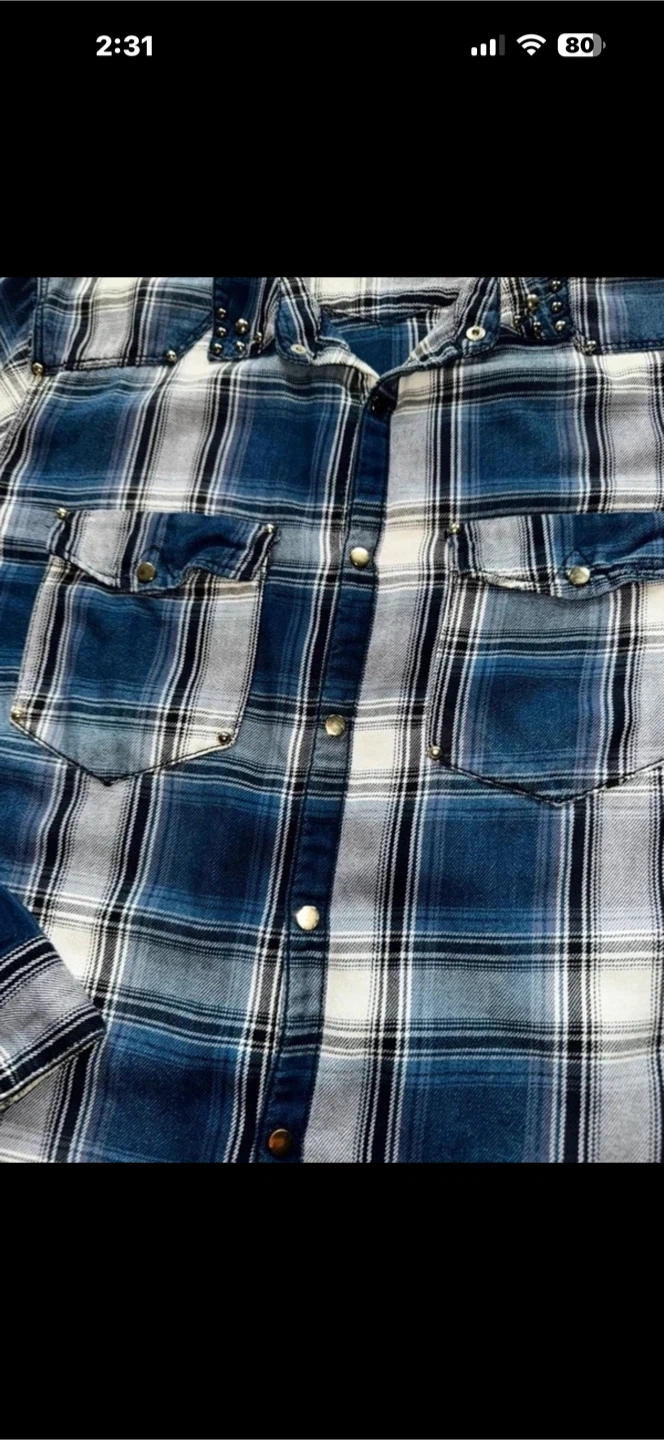 H&M Blue Plaid Studded Shirt - photo 2