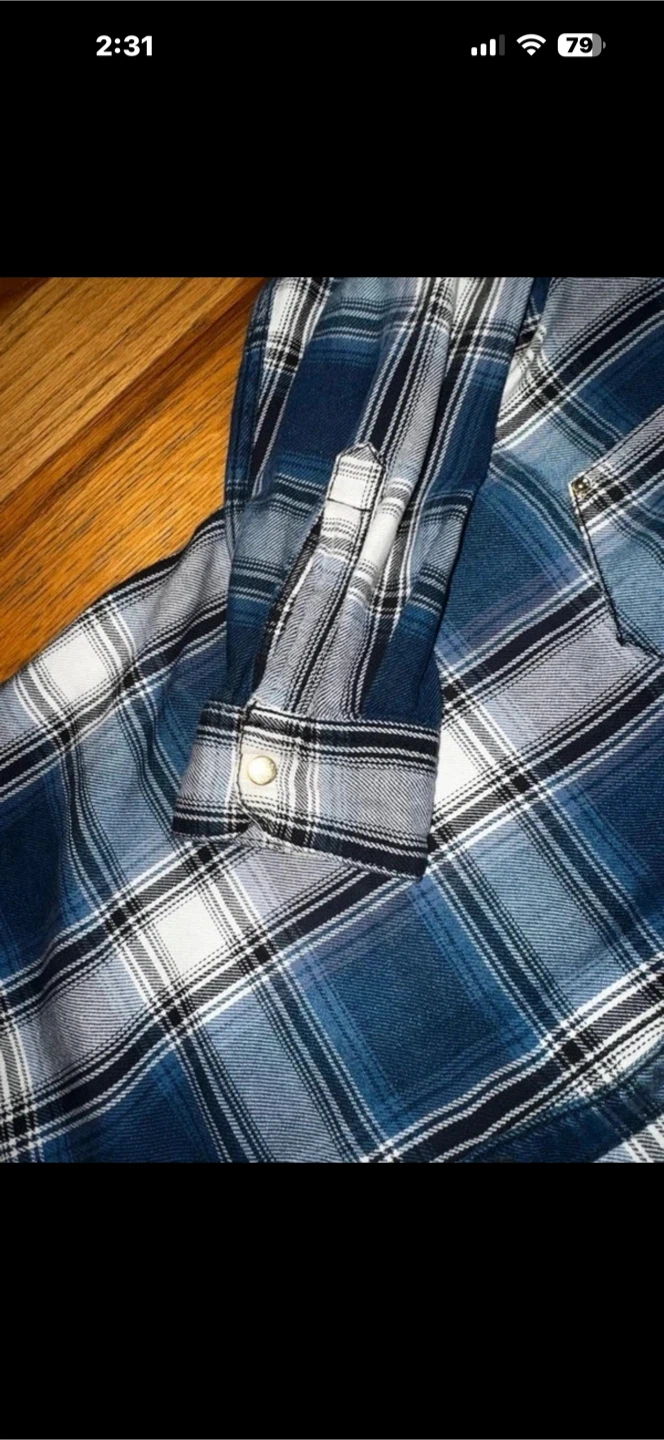 H&M Blue Plaid Studded Shirt - photo 4