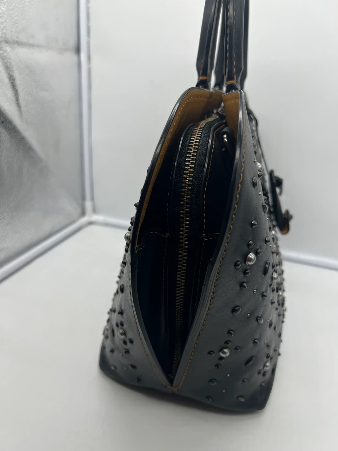 COACH 12163 Prairie Rivets Dakotah Leather Satchel Bowling Bag - photo 5