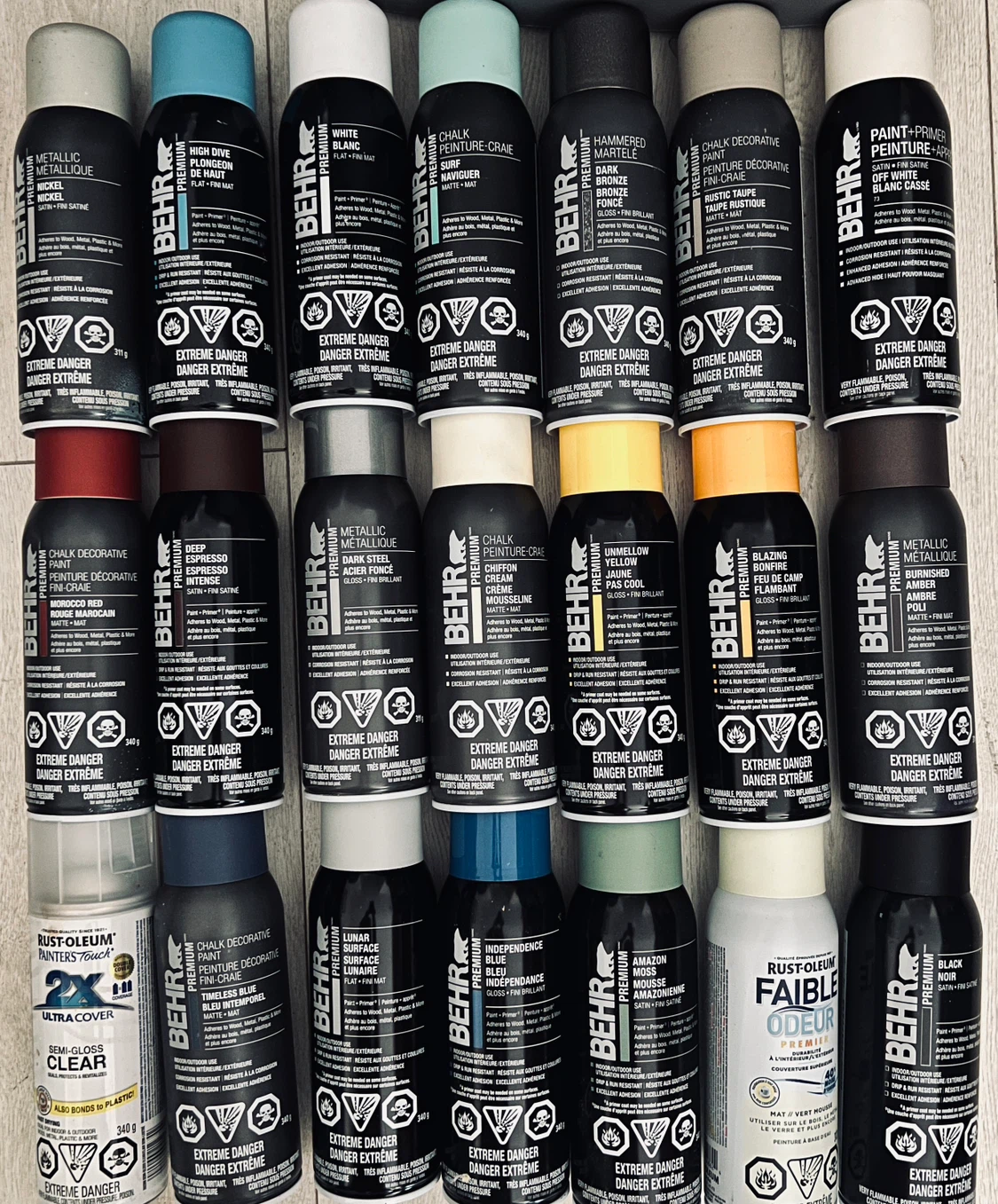 New!!! Assorted Behr and Rust-Oleum Spray Paint Cans