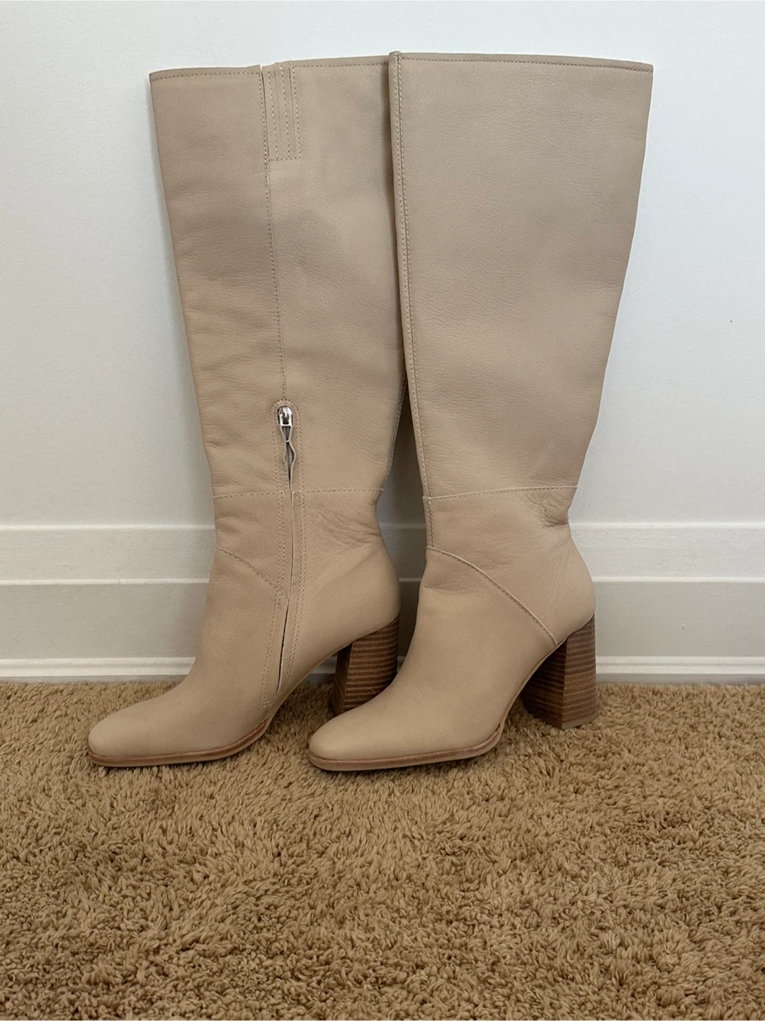 Size 8.5   Beige Leather Knee-High Boots - photo 2