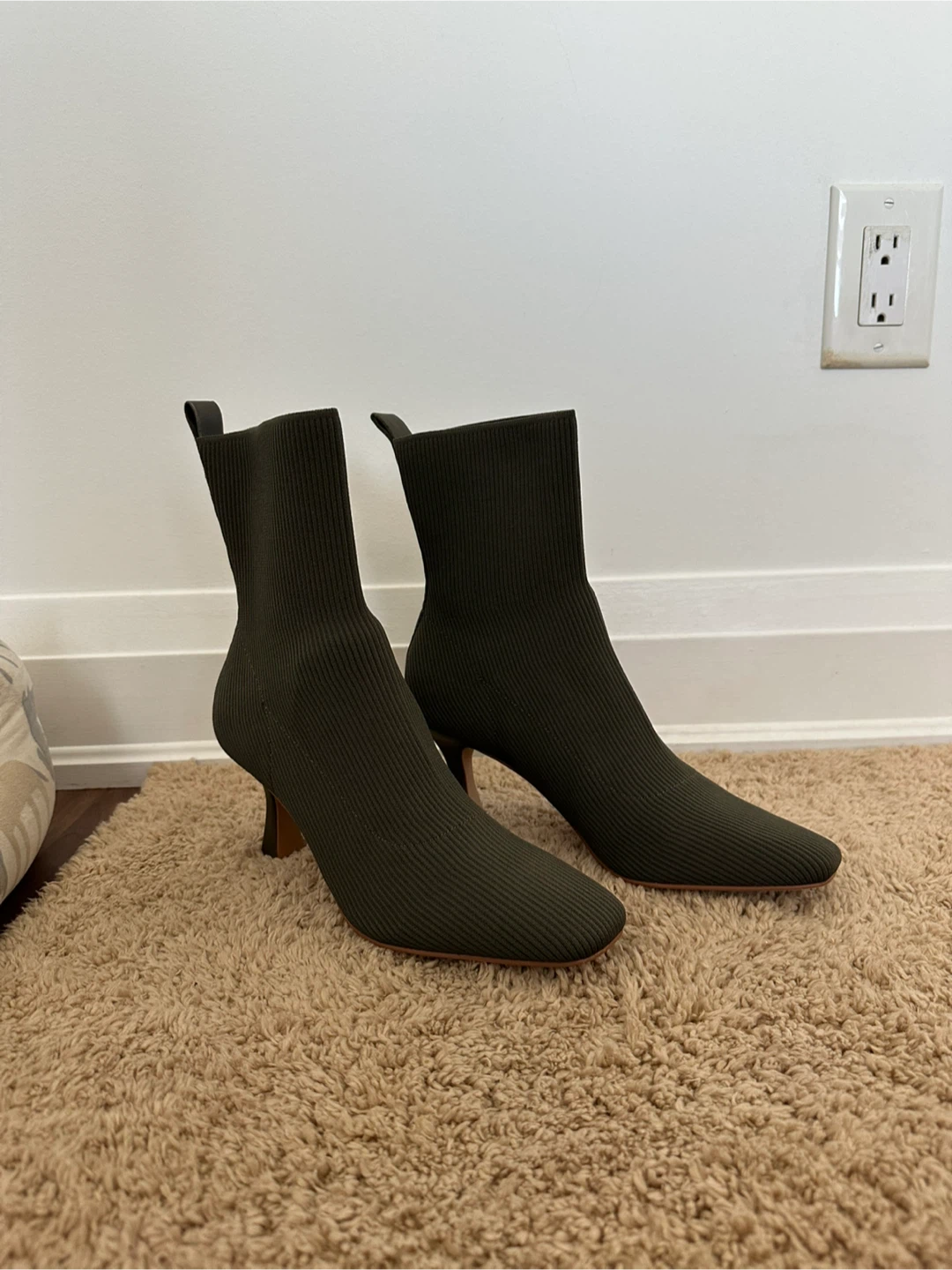 Olive Green Knit Sock Boots