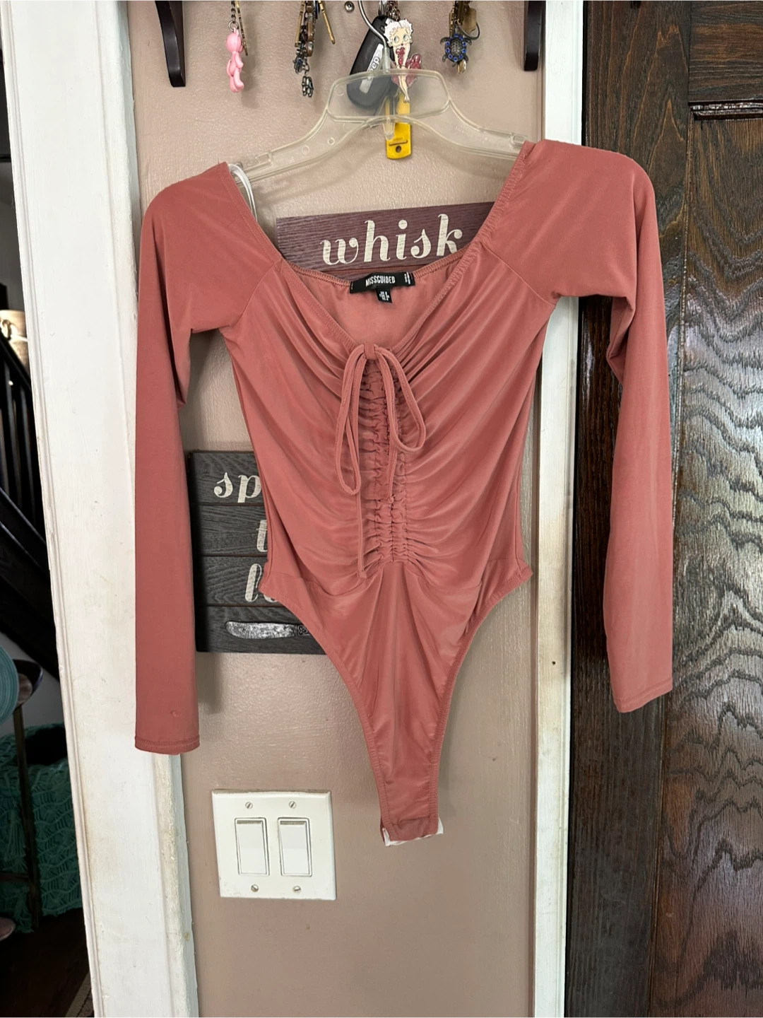 Missguided Long Sleeve Ruched Bodysuit
